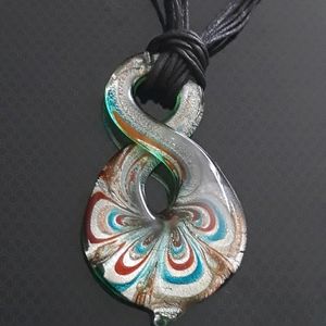 Dichroic Glass Multicolor Infinity Pendant / Shimmery Art Glass Pendant Necklace